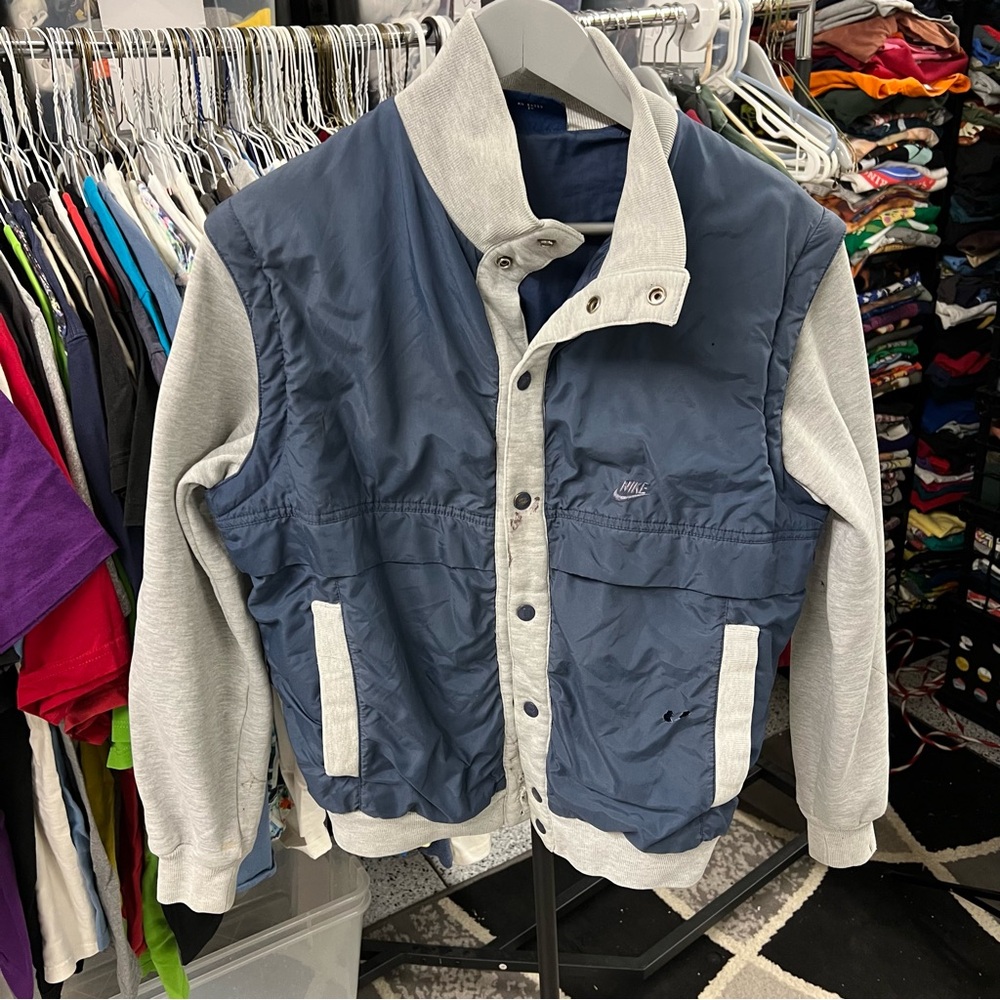VINTAGE Size M NIKE Zip Off Sleeve Convertible VEST/Jacket BLUE & GRAY